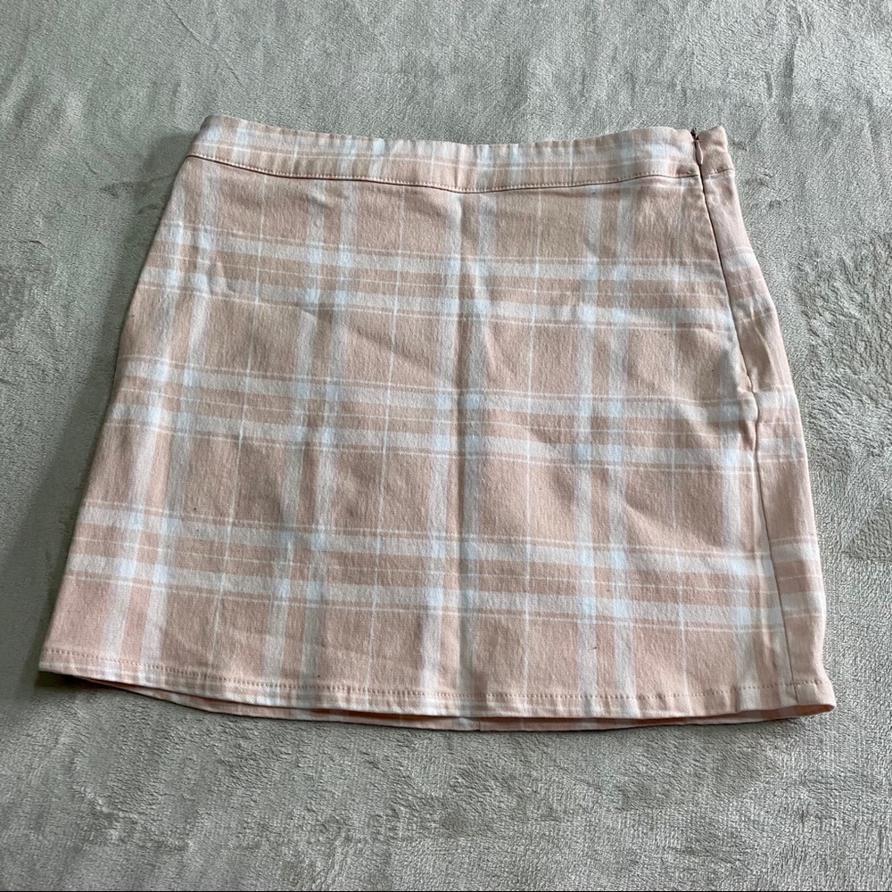 Baby pink plaid mini skirt